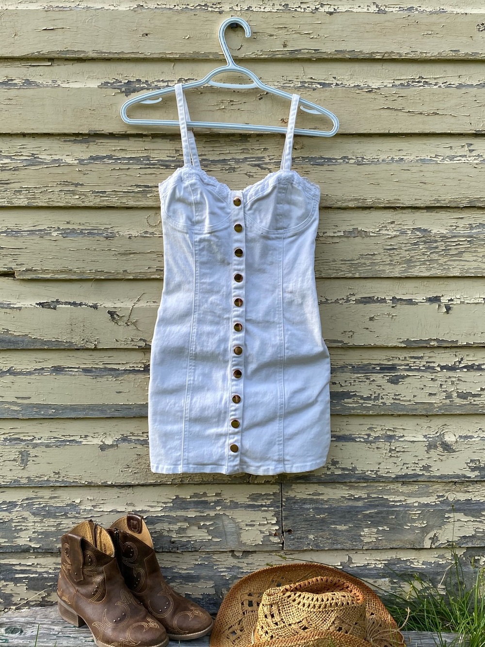 White Denim Button-Front Mini Dress